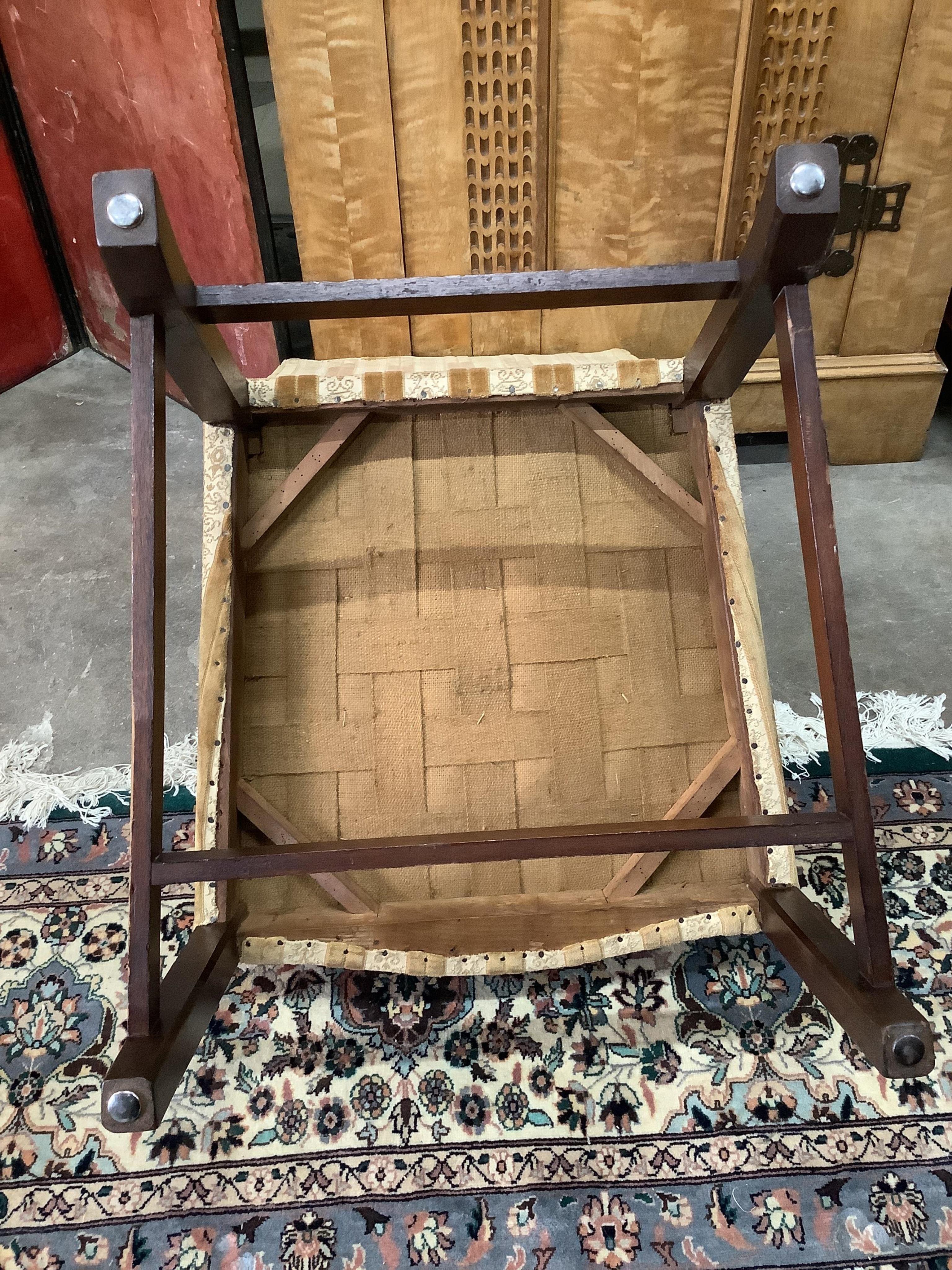 A pair of George III style upholstered mahogany side chairs, width 50cm, depth 56cm, height 94cm. Condition - fair